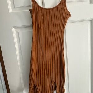 SHEIN Ribbed Brown Mini Dress